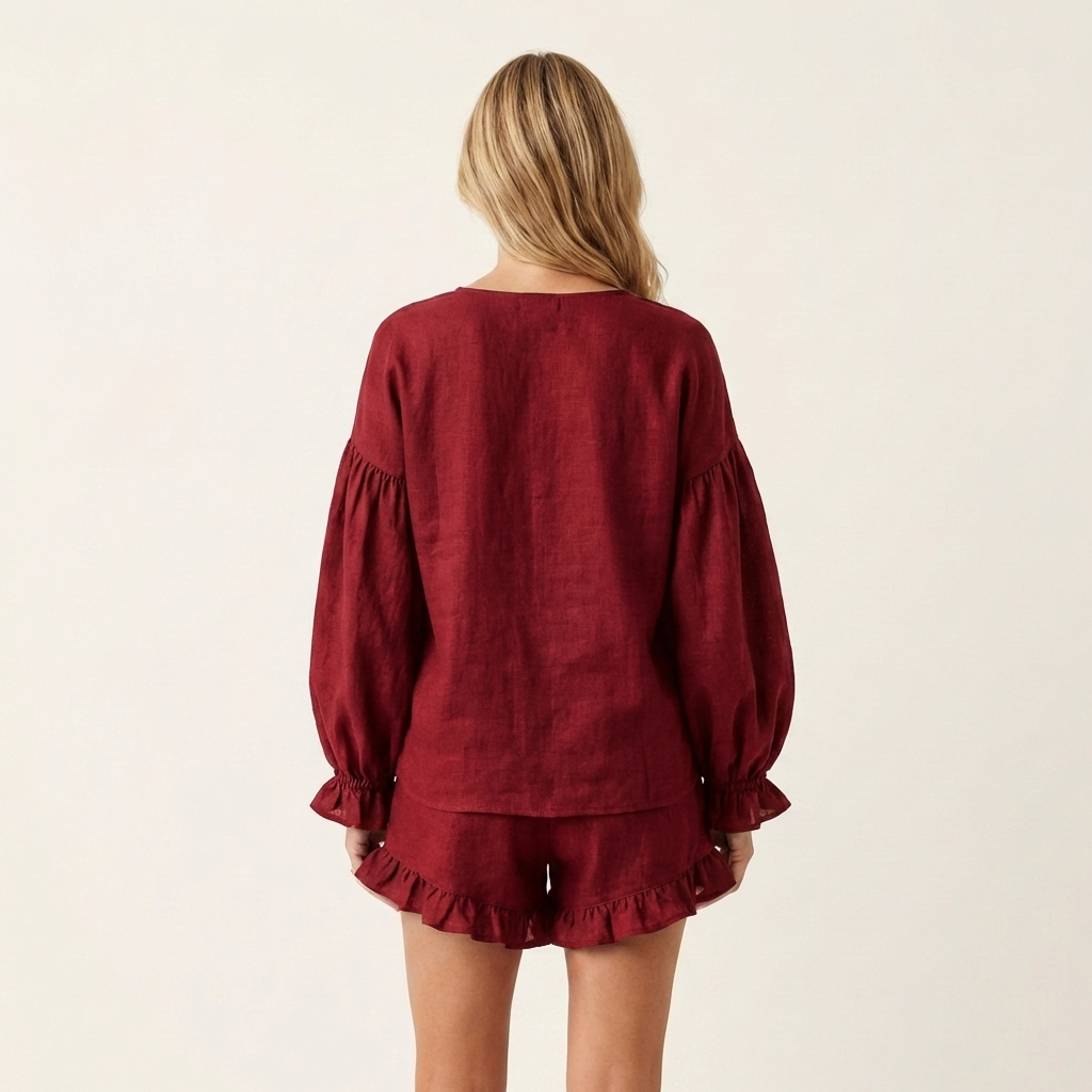 Isabellita | Lantern-Sleeve Ruffle-Hem Top &amp; Shorts Set