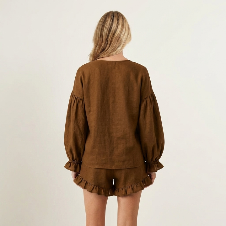 Isabellita | Lantern-Sleeve Ruffle-Hem Top &amp; Shorts Set