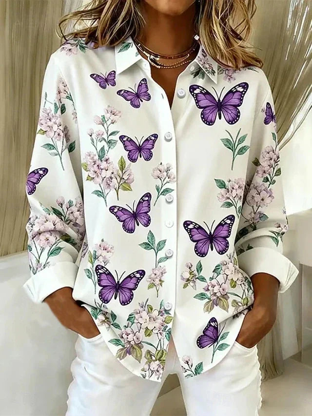 Dahlia™ | Whimsical Butterfly Print Button Blouse