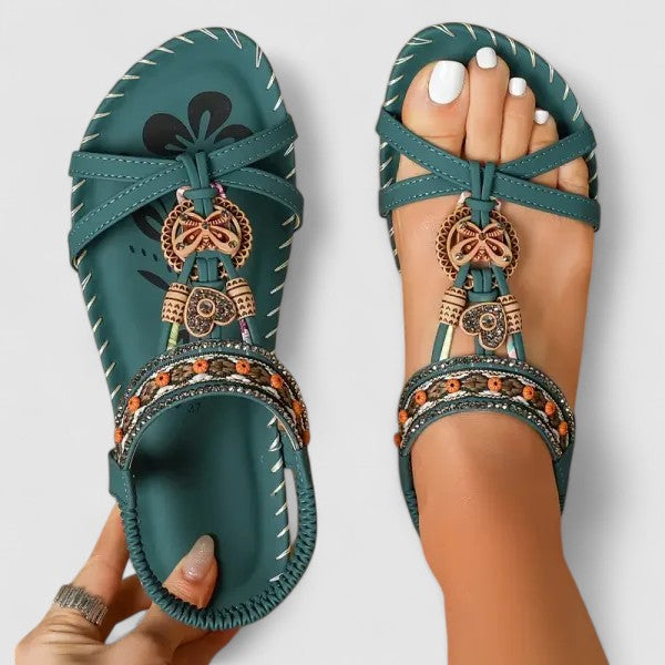 Myrna | Bohemian Beaded T-Strap Sandals