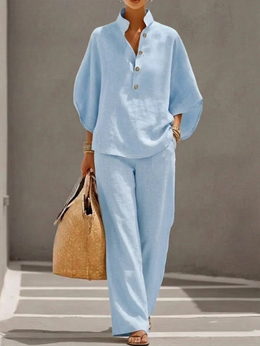 Noelle | Relaxed Button Linen Two-Piece Set