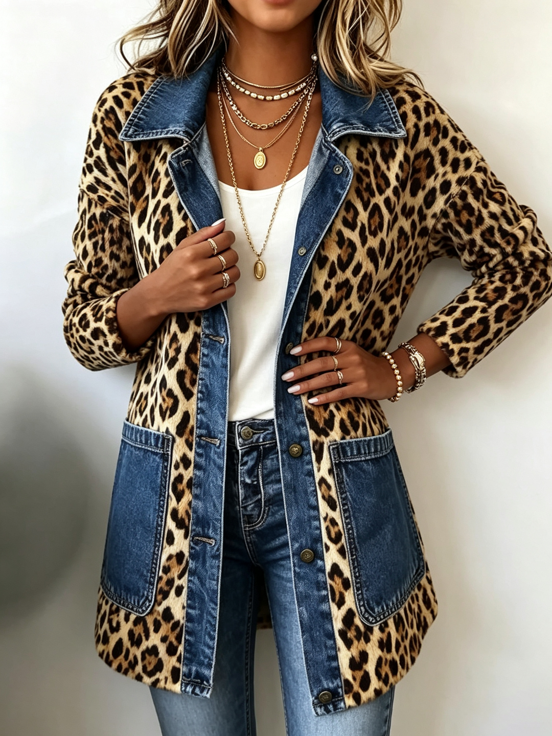 Fablenne™ | Leopard Print Contrast Longline Jacket