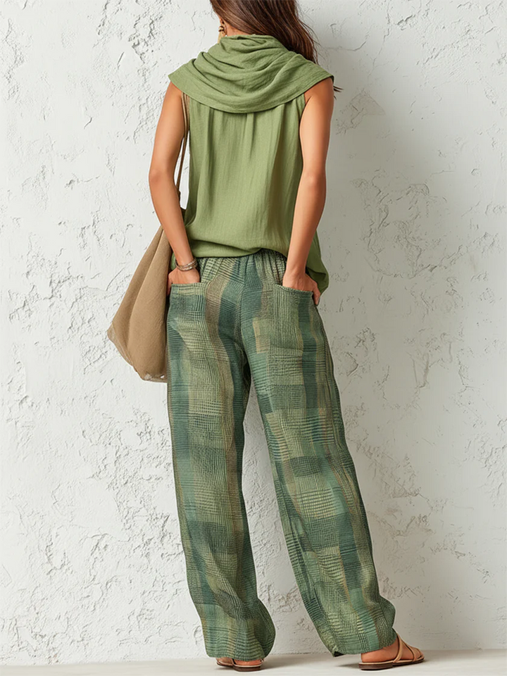 Lyra | Draped Sleeveless Top &amp; Plaid Wide-Leg Pants Set
