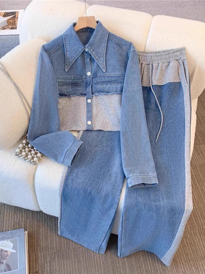 Holbrook™ | Color-Block Cropped Jacket &amp; Wide-Leg Pants Set