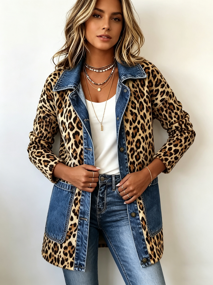 Fablenne™ | Leopard Print Contrast Longline Jacket