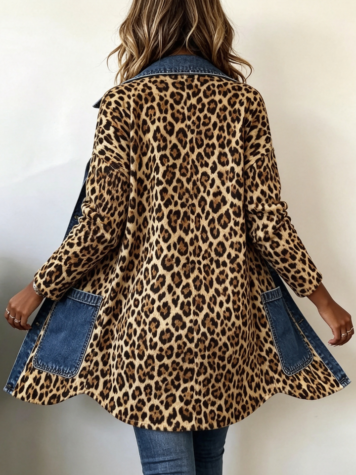 Fablenne™ | Leopard Print Contrast Longline Jacket
