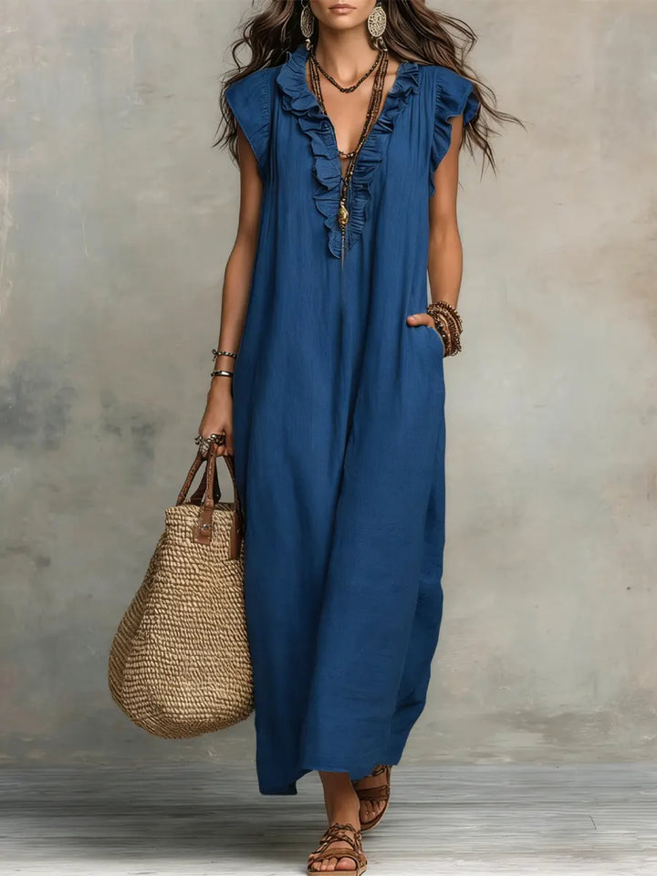 Corinne | Ruffle V-Neck Relaxed Maxi Dress