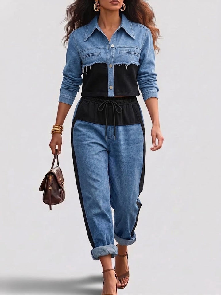 Holbrook™ | Color-Block Cropped Jacket &amp; Wide-Leg Pants Set