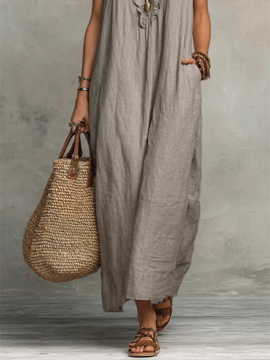 Corinne | Ruffle V-Neck Relaxed Maxi Dress