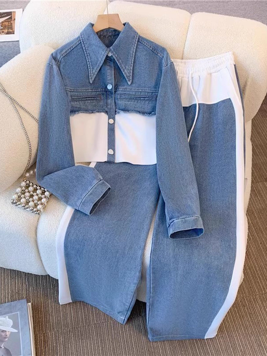 Holbrook™ | Color-Block Cropped Jacket &amp; Wide-Leg Pants Set