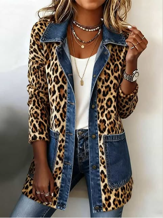 Fablenne™ | Leopard Print Contrast Longline Jacket
