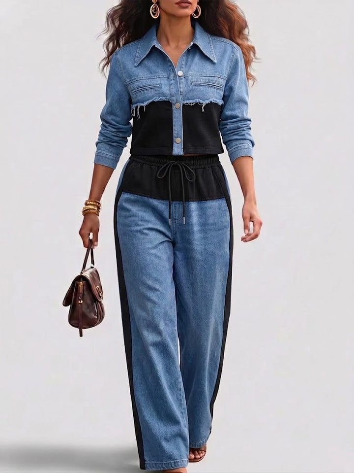 Holbrook™ | Color-Block Cropped Jacket &amp; Wide-Leg Pants Set