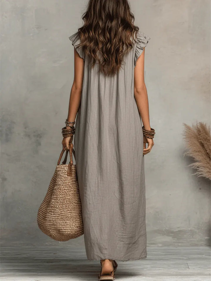 Corinne | Ruffle V-Neck Relaxed Maxi Dress
