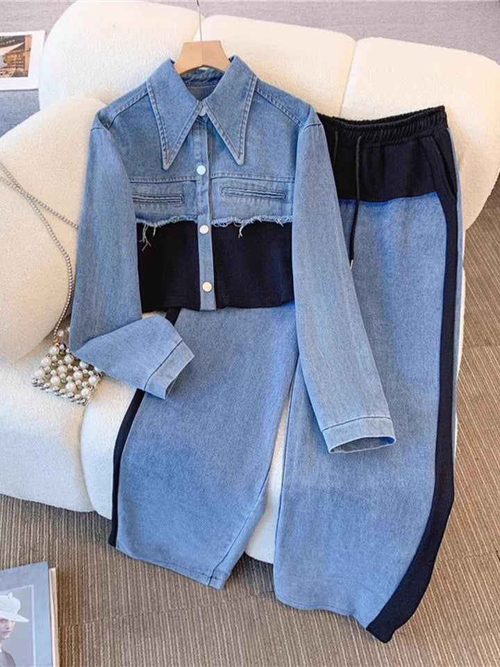 Holbrook™ | Color-Block Cropped Jacket &amp; Wide-Leg Pants Set