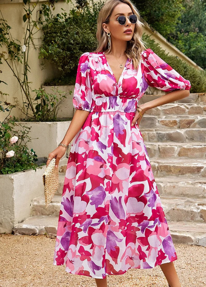 Luna™ | Floral Chiffon Midi Dress