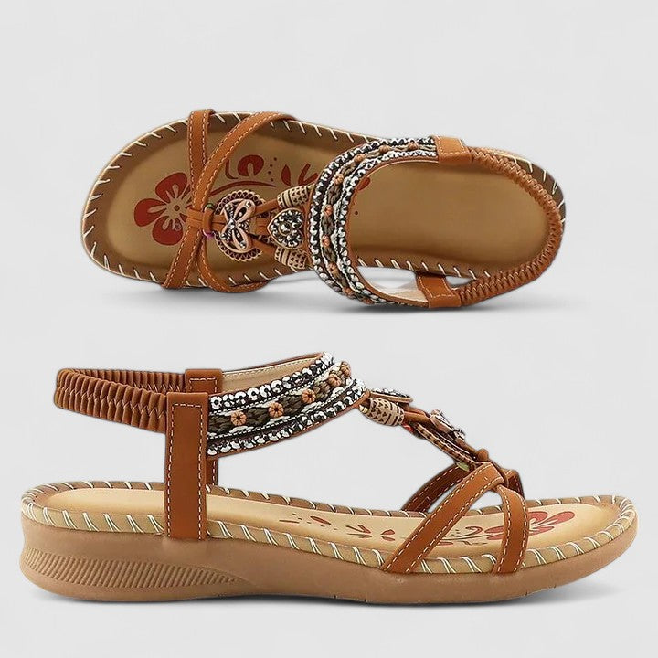 Myrna | Bohemian Beaded T-Strap Sandals