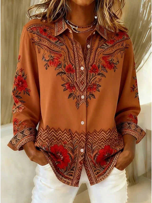 Dawnflora™ | Artistic Floral Long Sleeve Blouse